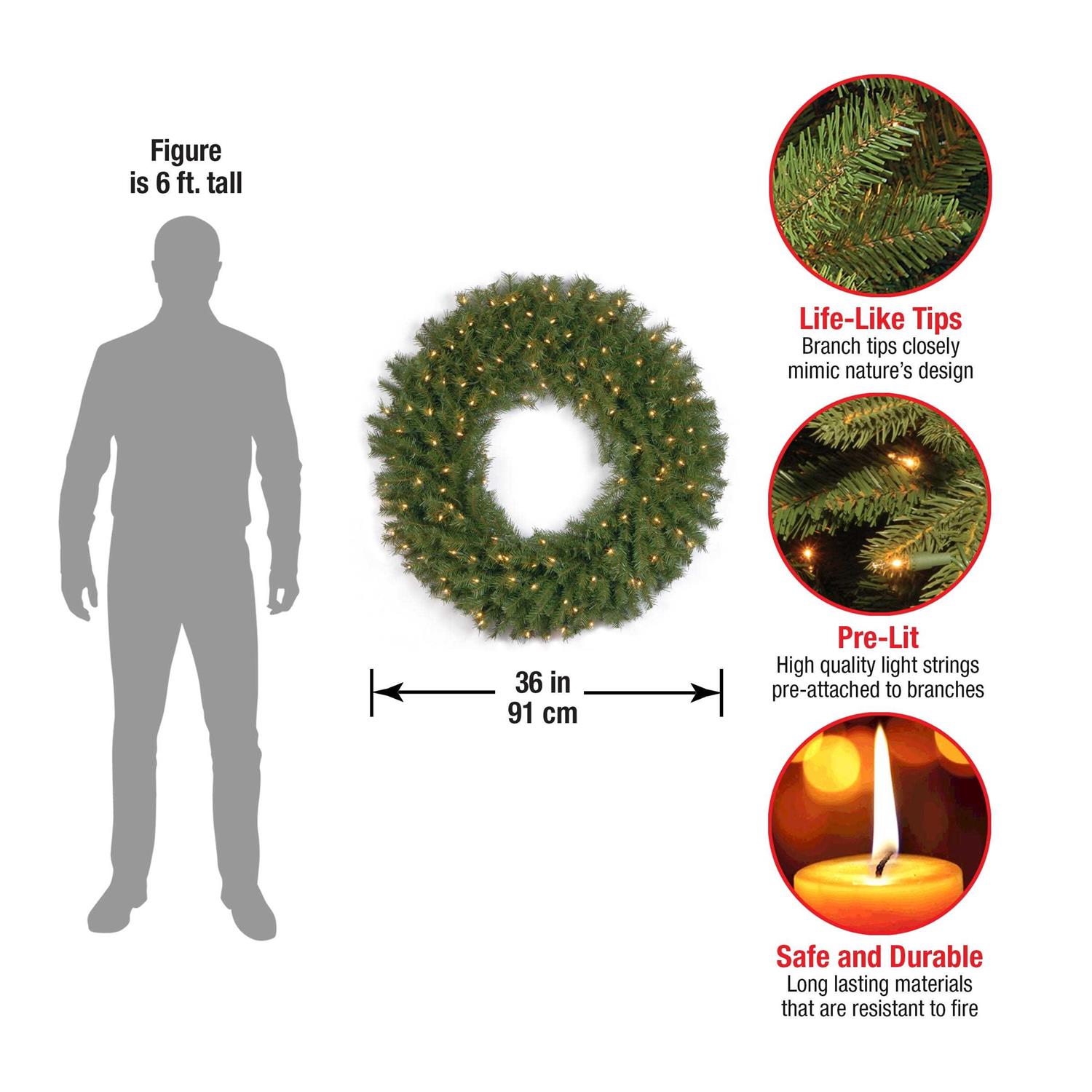 National Tree Norwood Fir Wreath with Clear Lights 36