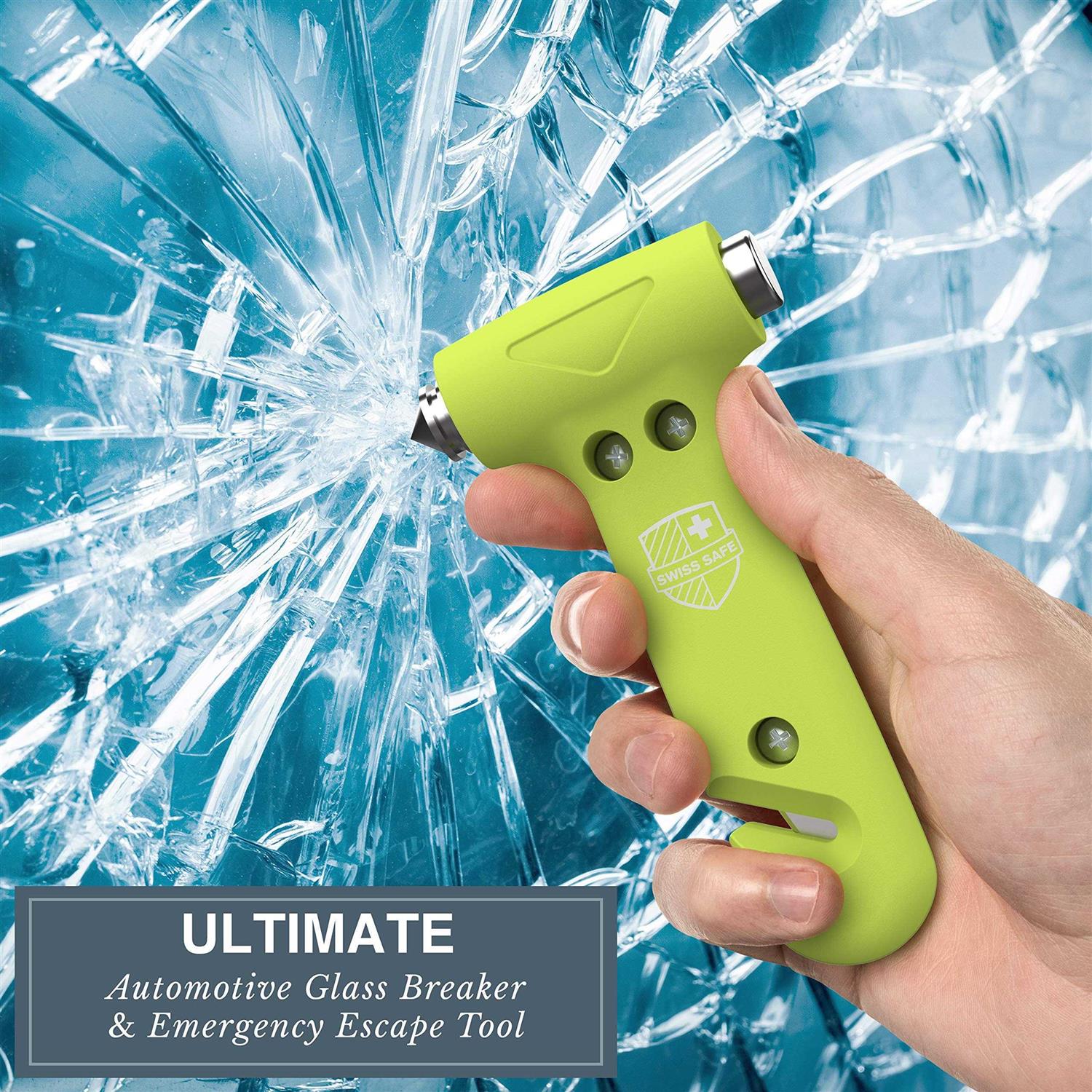 Swiss Safe 5-in-1 Car Safety Hammer, Emergency Escape Tool with Car Window Breaker and Seatbelt Cutter