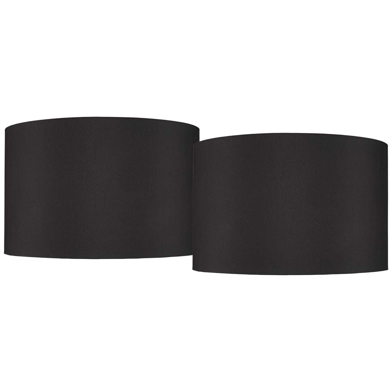 Springcrest Set of 2 Hardback Drum Lamp Shades Black Top x Bottom x High Spider with Replacement Harp and Finial Fitting