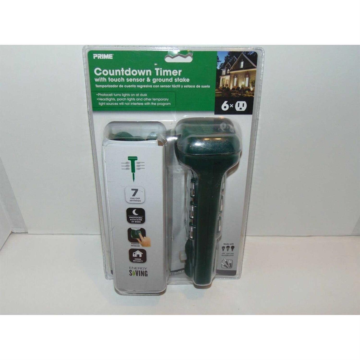 Prime 6 Outlet Photocell Power Stake Timer Outdoor 125 V Green TNCDTSTK6-RC