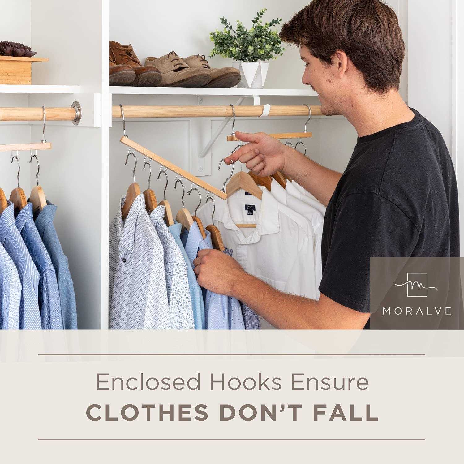 MORALVE Space Saving Hangers for Closet Organizer 4 Pack European Beechwood Shirt Organizer for Closet