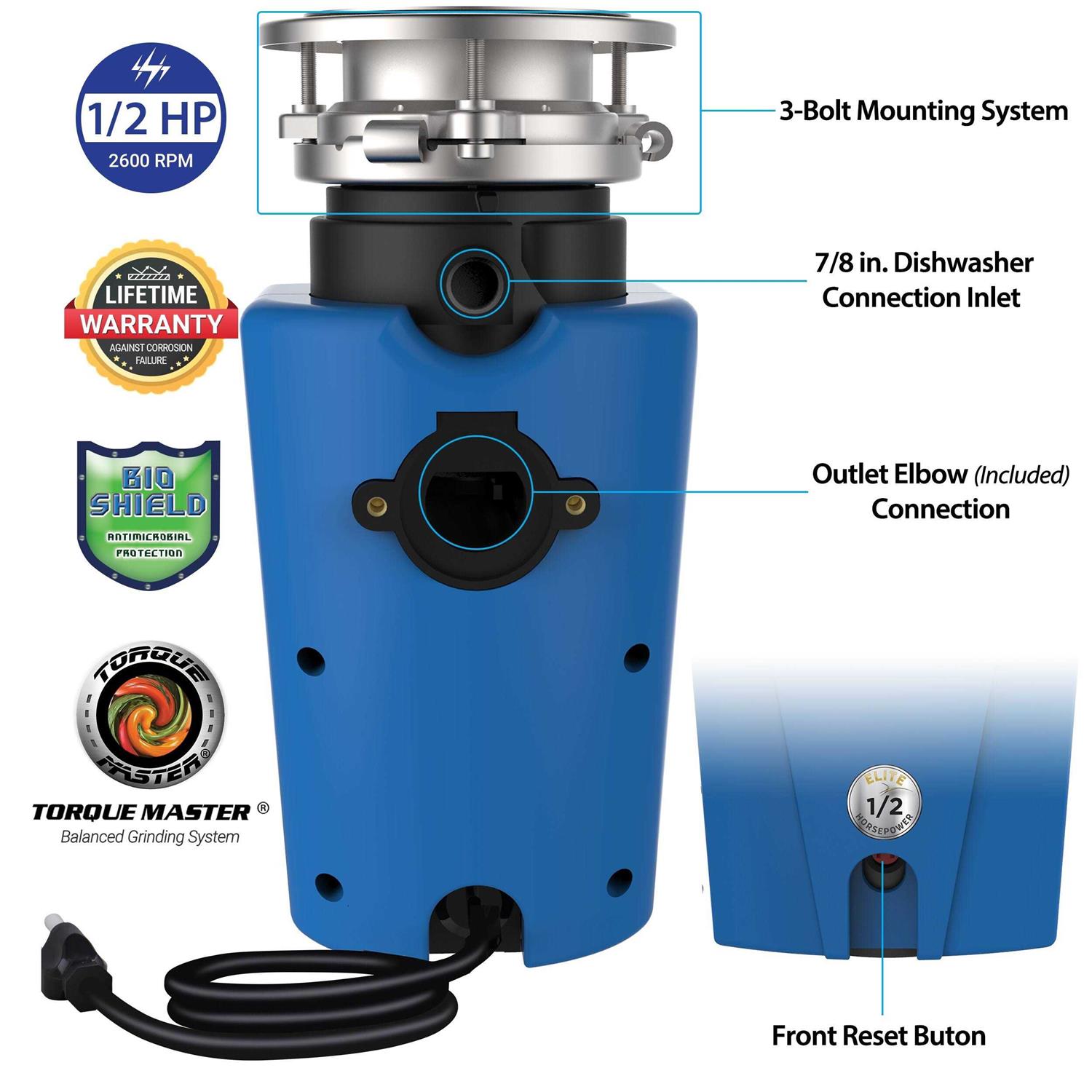 American Standard Elite Corded 1/2-HP Continuous Feed Noise Insulation Garbage Disposal