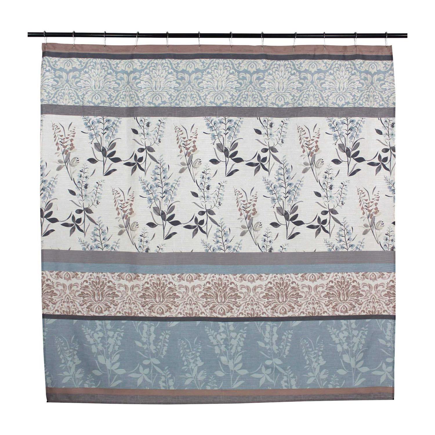Serafina Home Light Blue Beige Grey Fabric Shower Curtain for Bathroom