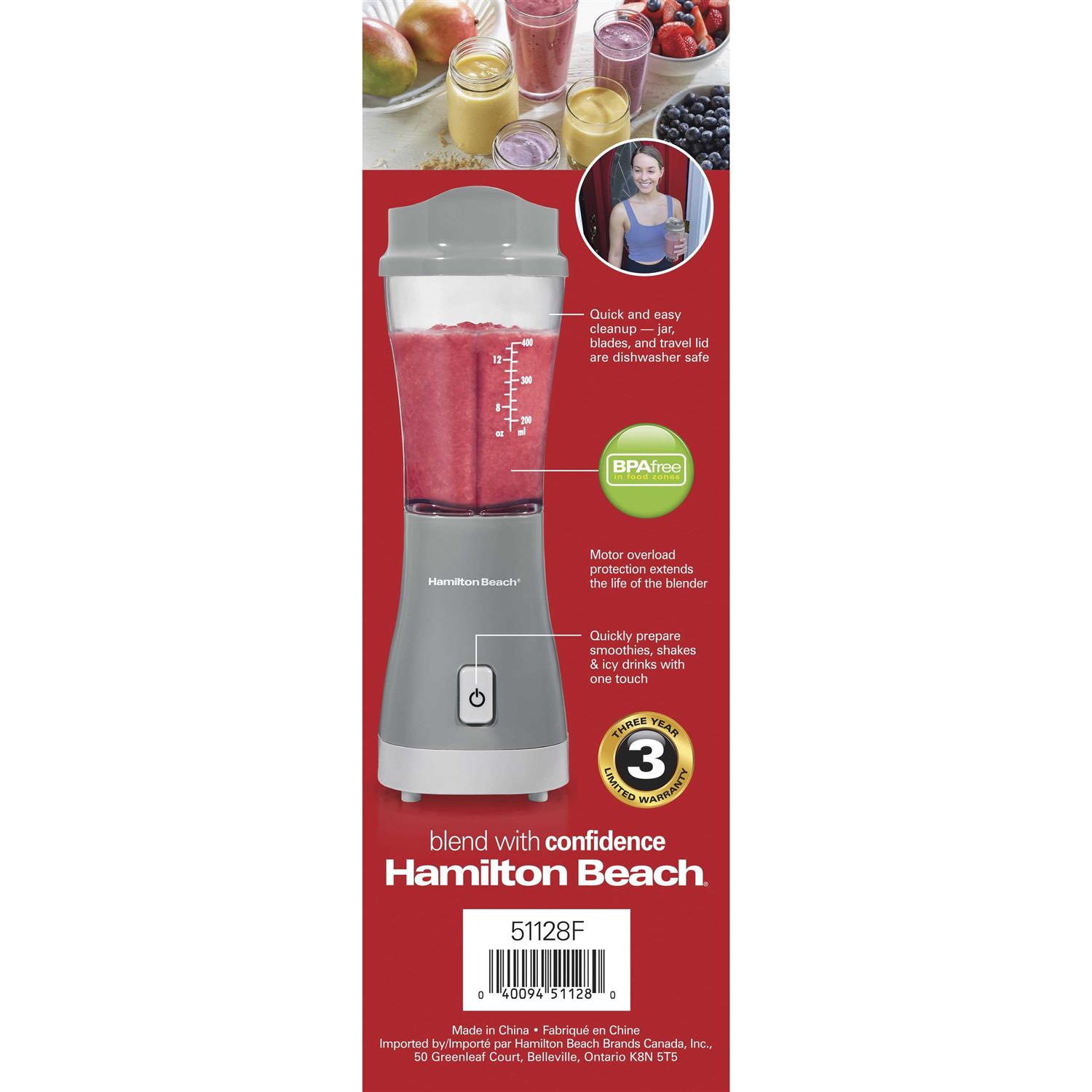 Hamilton Beach Grey Single Serve Blender With Lid