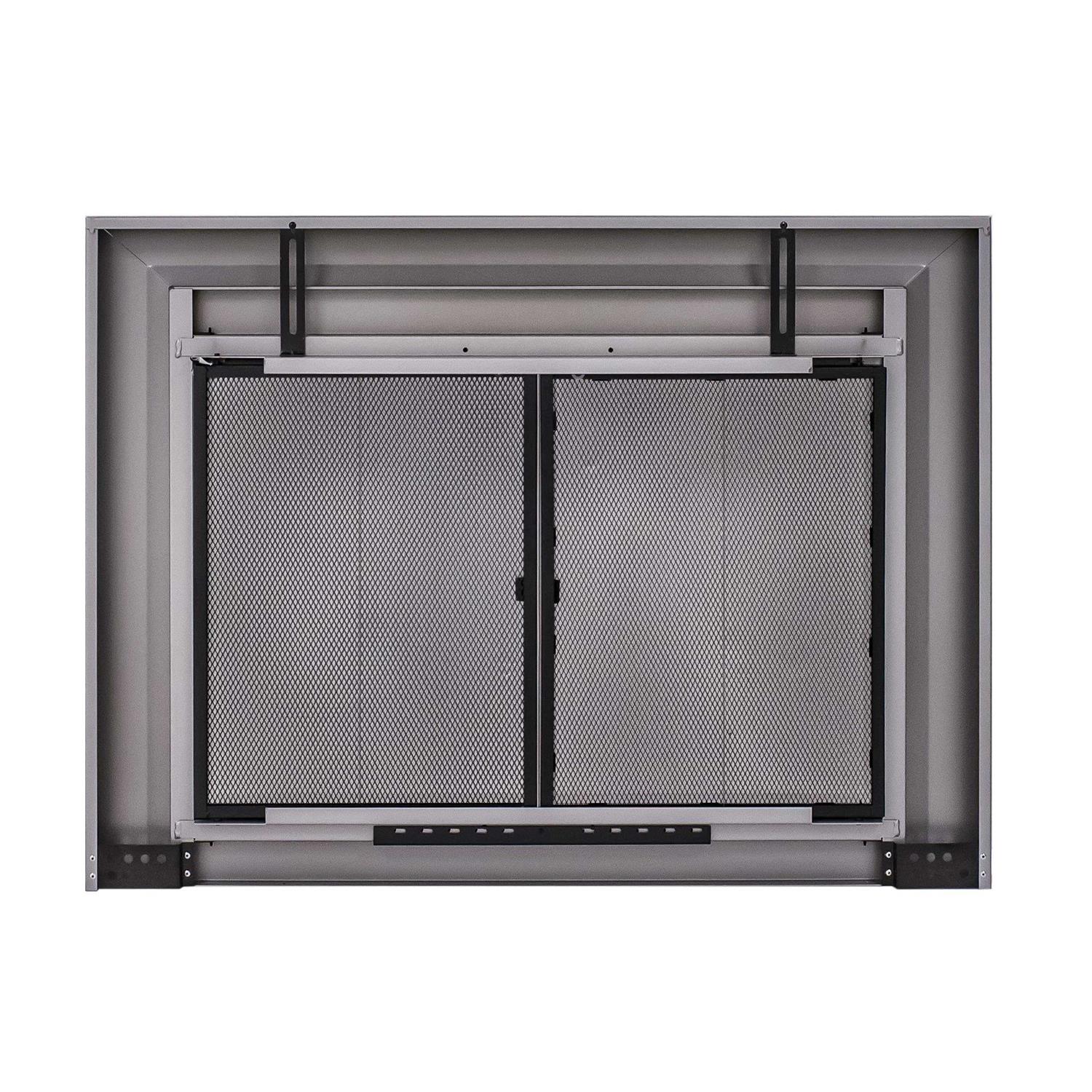 Pleasant Hearth Clairmont Small Skyline Nickel Glass Fireplace Doors