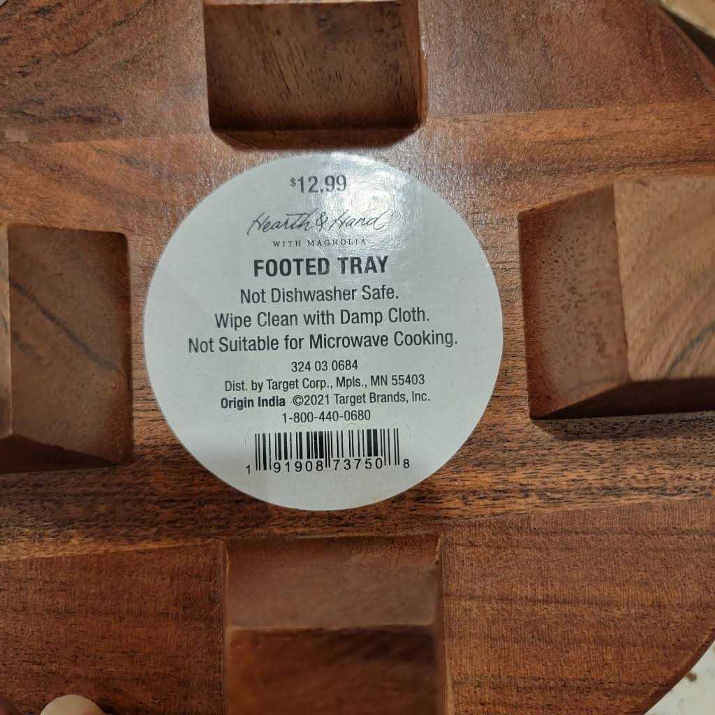 Hearth & Hand with Magnolia Round Footed Wood Serve Stand Brown