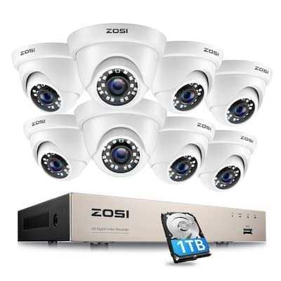 ZOSI 8-Channel 1080p 1TB Hard Drive DVR Security Camera System with 8-Wired Dome Cameras
