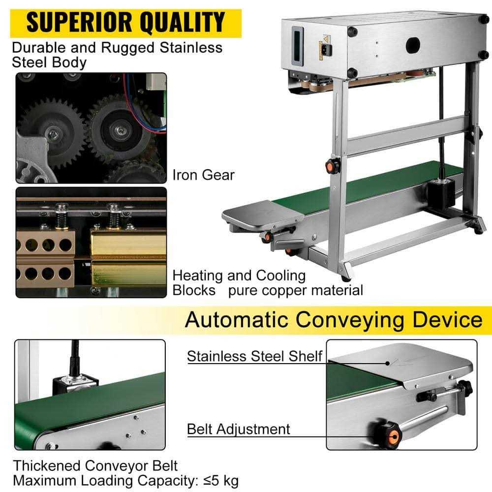 VEVOR Silver Automatic Continuous Band Sealer Digital Temperature Control Vertical Automatic Sealing Machine for Bag Film