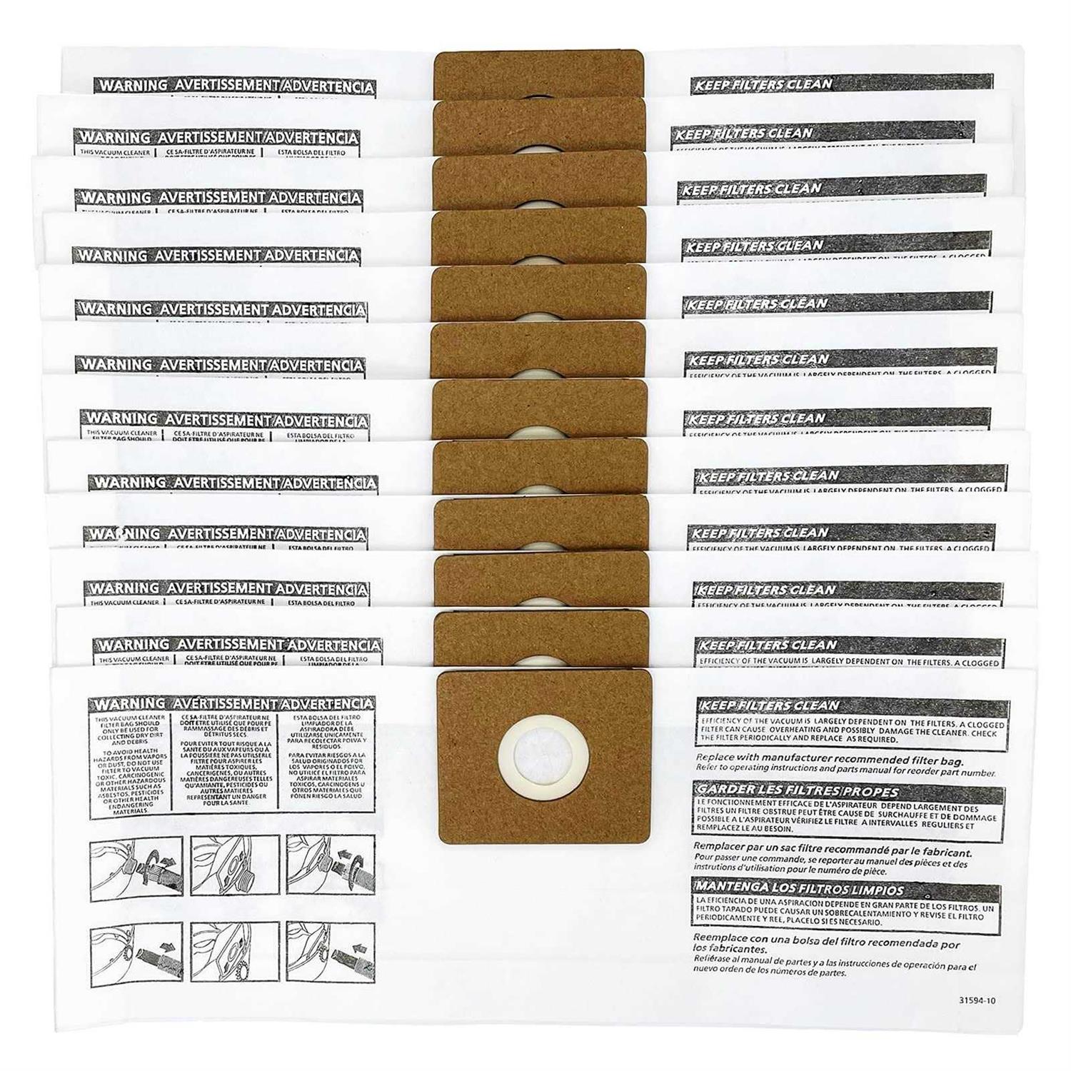 12 Pack Type B Vacuum Filter Bag Compatible with Shop Vac 2-2.5 Gallon All Around Vacuum Qam70