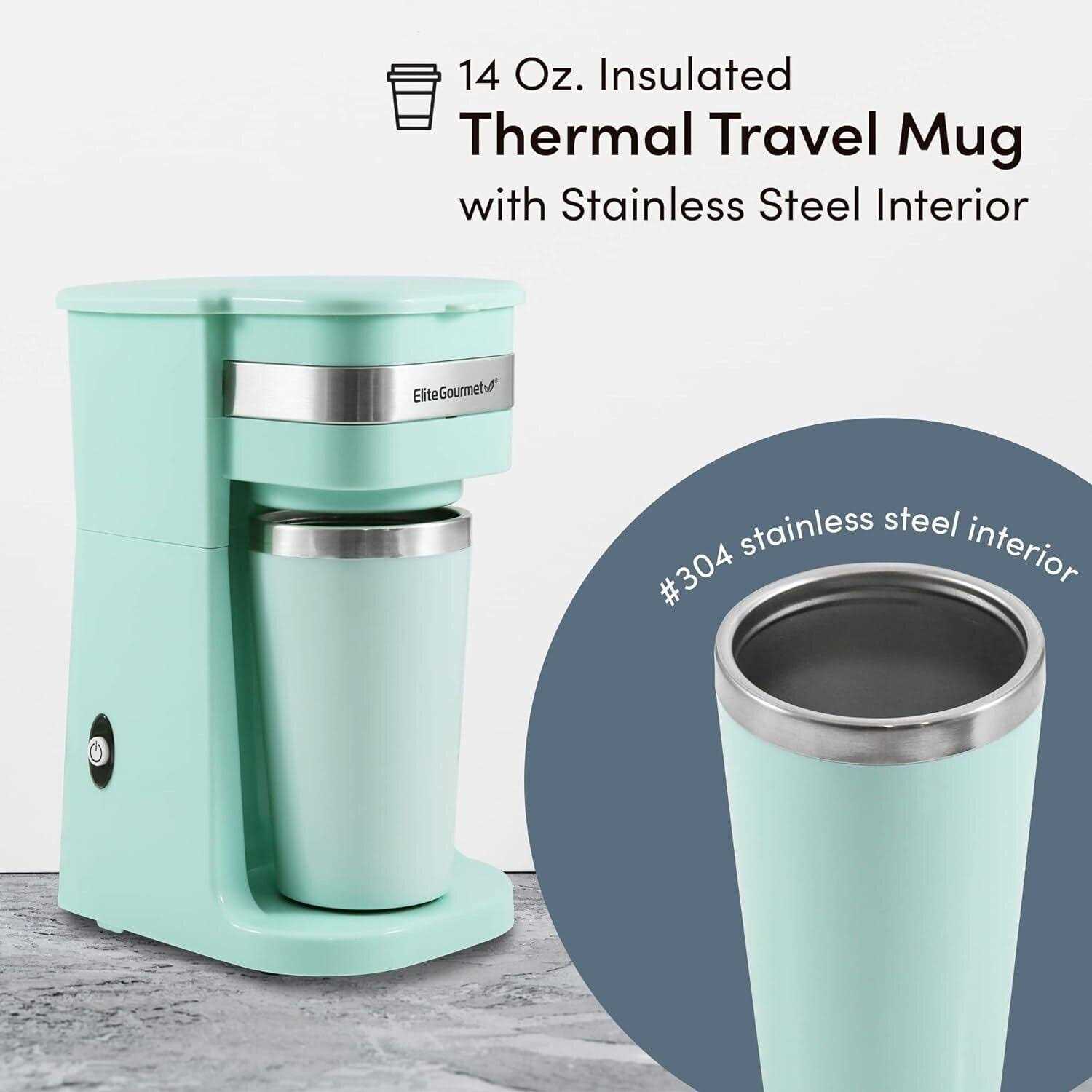 Elite Gourmet Personal Coffee Maker with Stainless Steel Mug