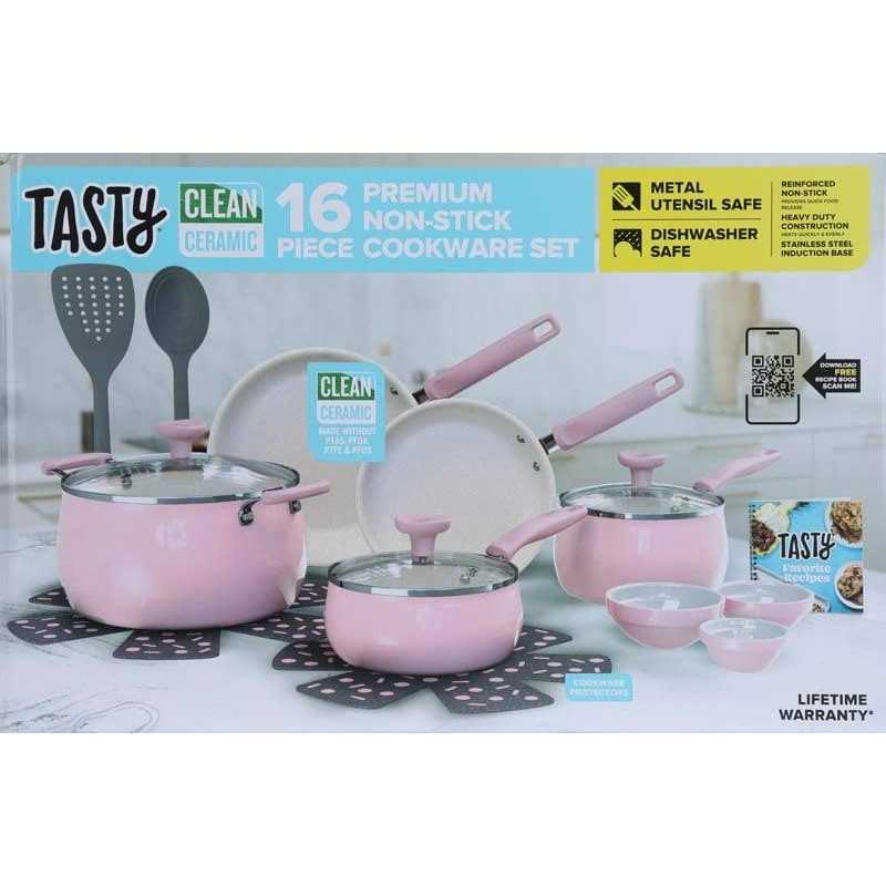 Tasty Clean Ceramic 16 Piece Non-Stick Aluminum Cookware Set