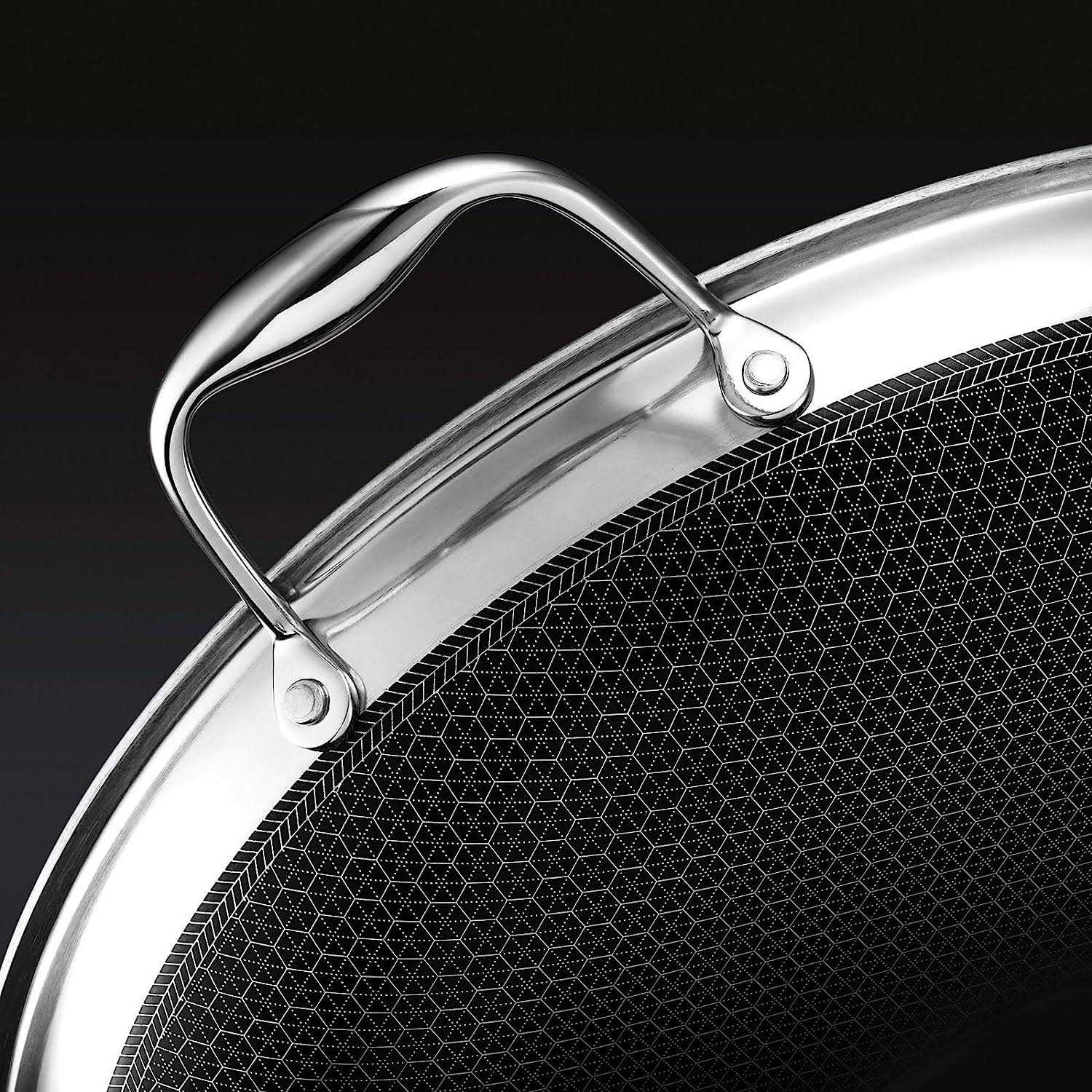 HexClad 14 Inch Hybrid Stainless Steel Frying Pan with Glass Lid