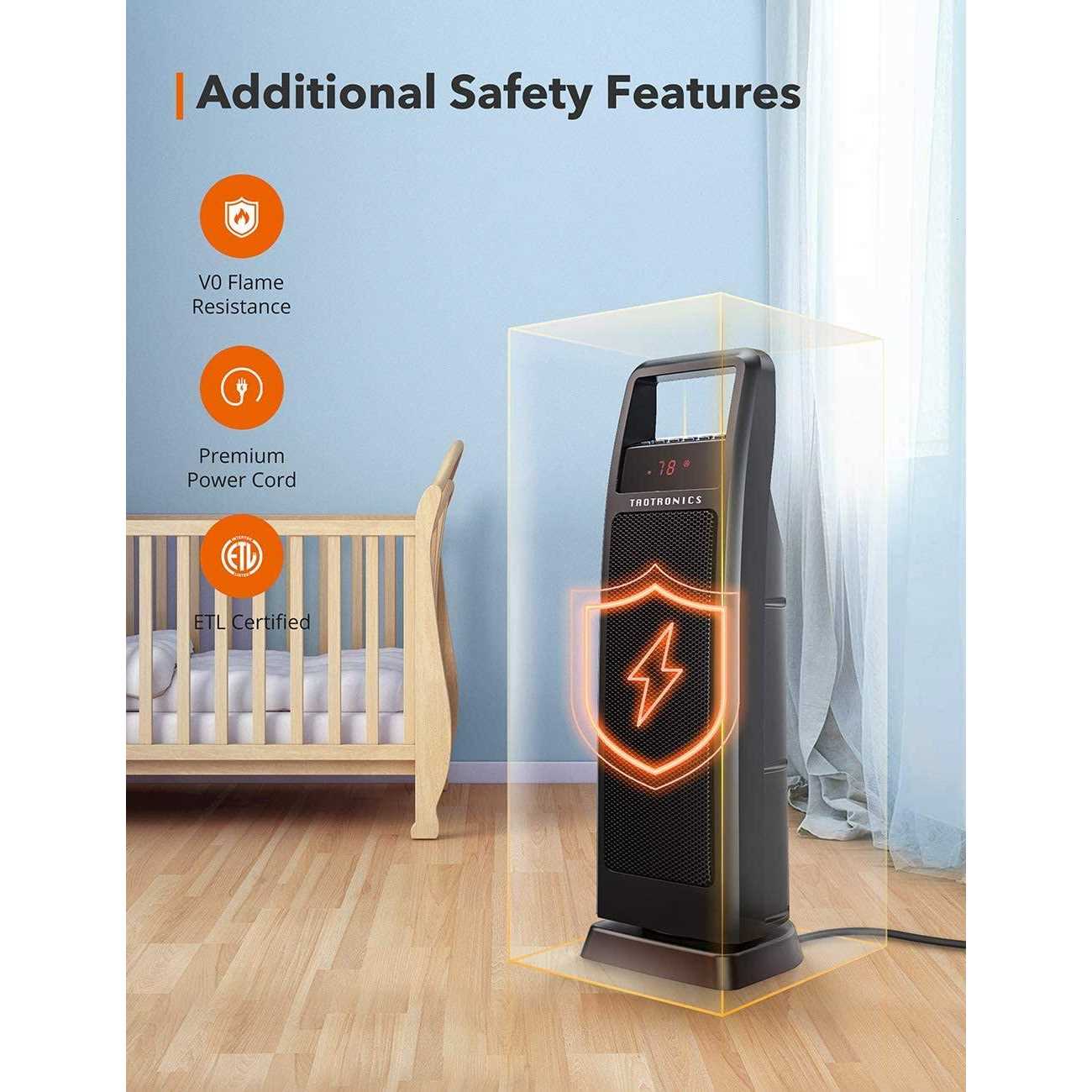 Taotronics Space Heater, 1500w Portable Electric Heater, Fast Quiet Tower Oscillating Heater for Office, Home and Bedroom