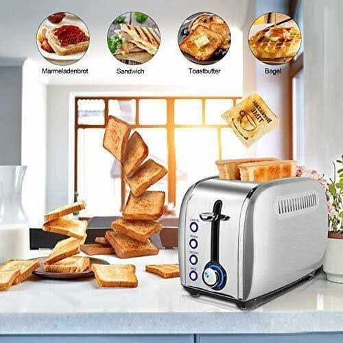 Toaster 2 Slice JEWJIO Stainless Steel Retro Toaster With 1.5 Extra Wide Slot