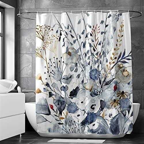 ZTTXL Floral Shower Curtain Abstract Shower Polyester Fabric Printed Shower Curtain Set for Bathroom with Hooks