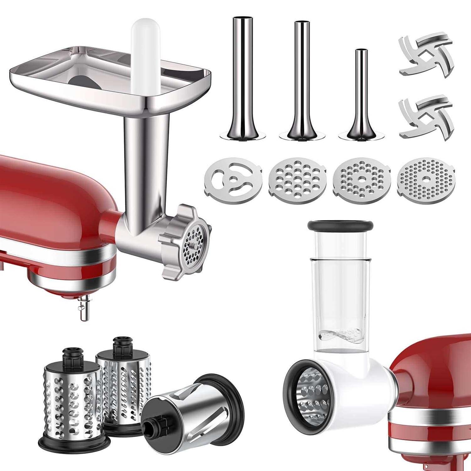 Cofun Meat Grinder & Slicer Shredder Attachments For Kitchenaid Stand Mixer, Meat Grinder with Sausage Stuffer Tubesand and Slicer Shredder Set