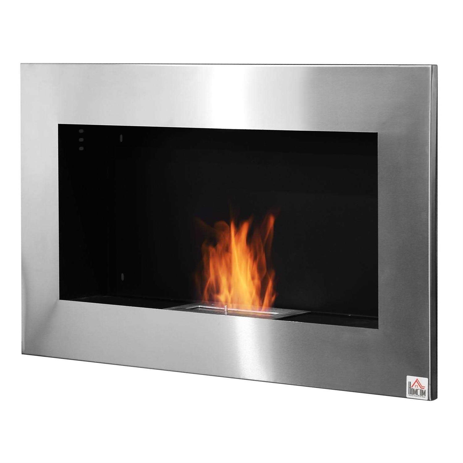 HOMCOM Ethanol Fireplace 35.5 Wall-Mount 0.25 Gal Stainless Steel
