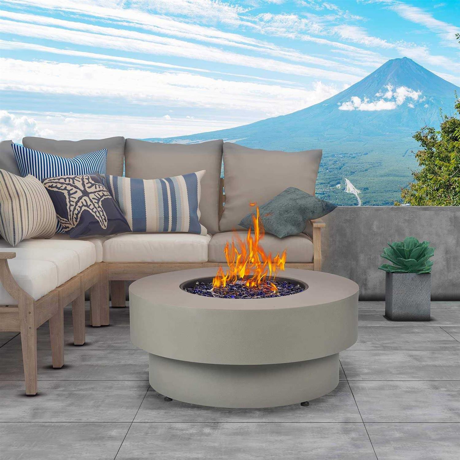 Baide Home 32.5 inch Round 50,000 BTU Gas Fire Pit Table for Outdoor Patio Garden Backyard Decking with Lid