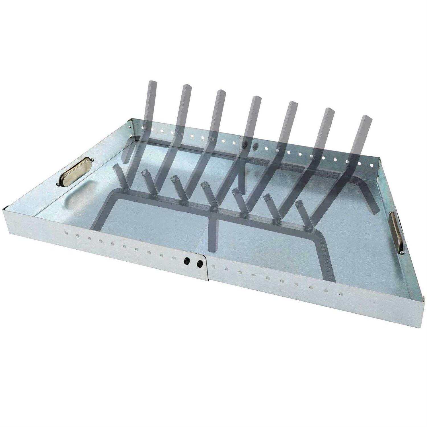 Adjustable Fireplace Tray for Ash Collection, Expandable Ash Pan for Up to 31 Fireplace Grates, Galvanized Steel Ash and Ember Holder Pan