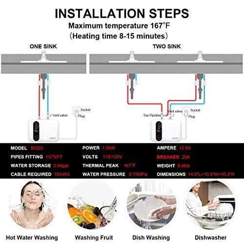110V-120V 1.5Kw Instant Electric Hot Water Heater Under Kitchen Small Tank 2.5-3.0 Gallon Storage,Rv Trailer Instant Counter Compact Point-of-Use,2