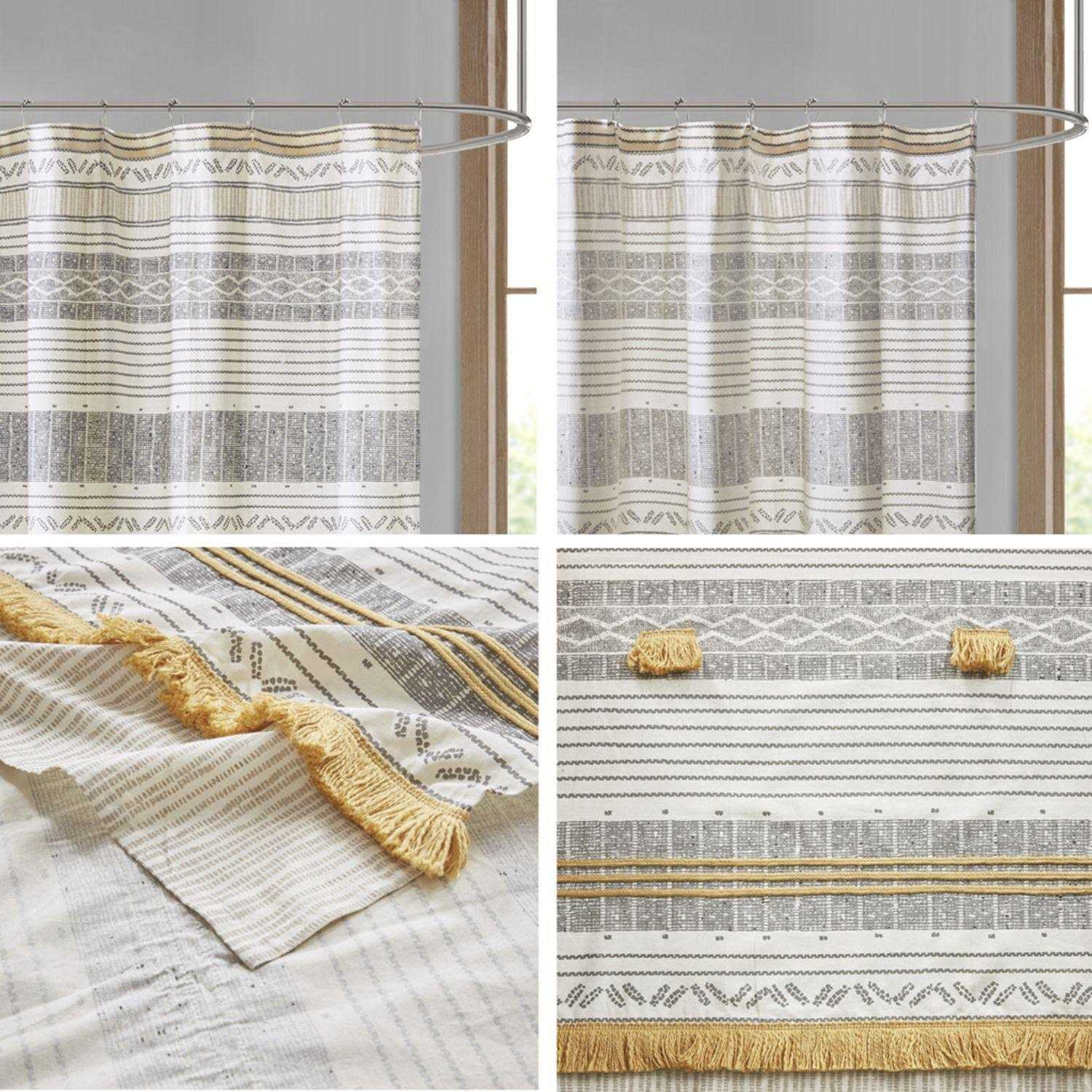 INK+IVY Cody Cotton Stripe Printed Shower Curtain with Tassel