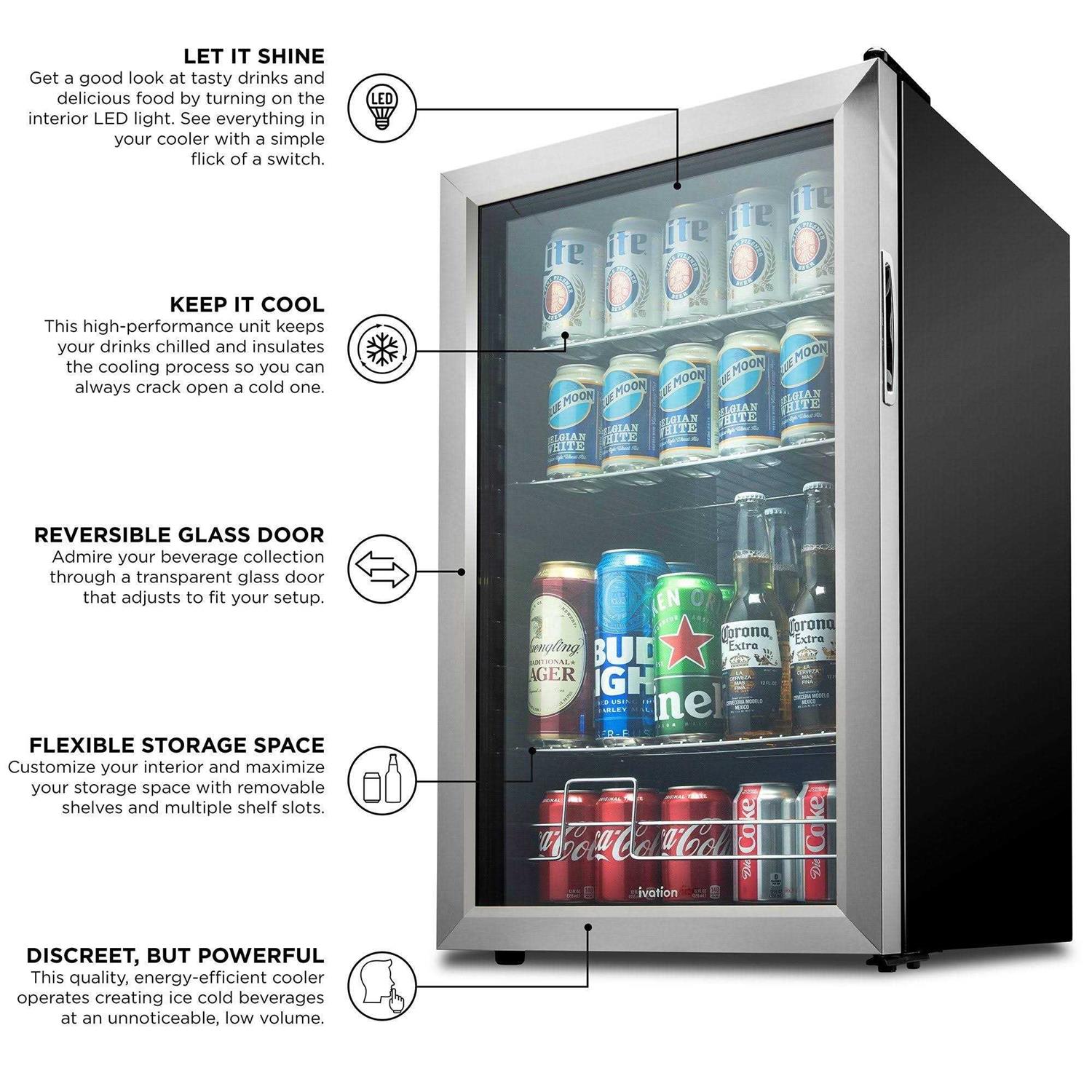 Ivation 126 Can Beverage Refrigerator Freestanding Ultra Cool Mini Drink Fridge