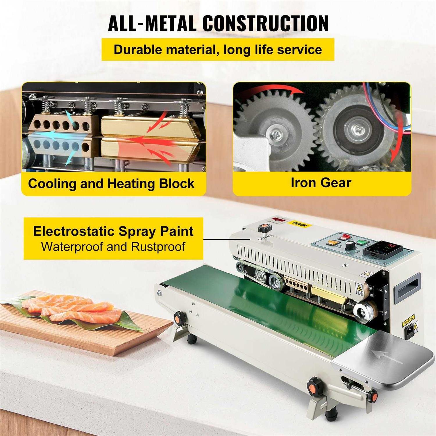 VEVOR Continuous Bag Band Sealing Machine FR900K Band Sealer Machine with Digita