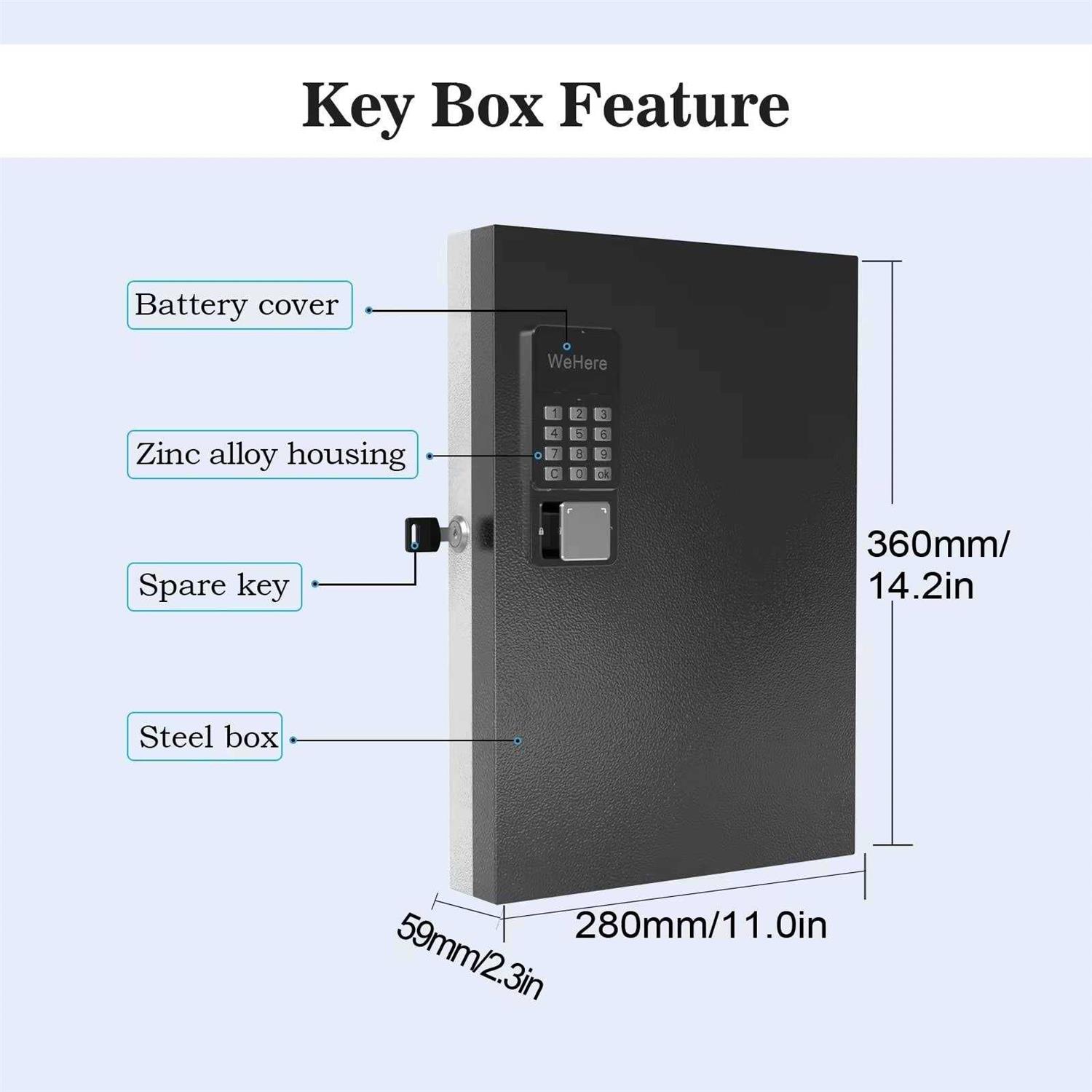 32 Key Cabinet Organizer,Metal Key Lock Box Wall Mount use OTP Technology Unlock,Fixed Password/Bluetooth Unlock