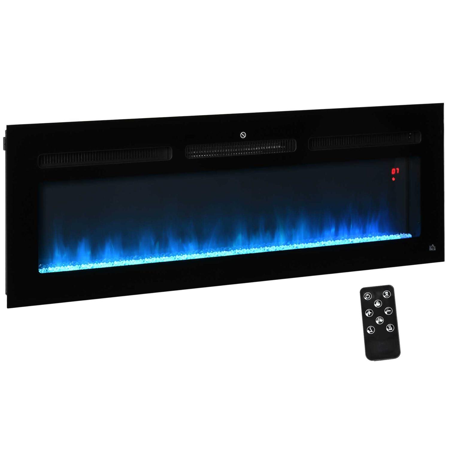 HOMCOM 1500W Recessed and Wall Mounted Electric Fireplace Inserts with Remote, Adjustable Flame Color and Brightness