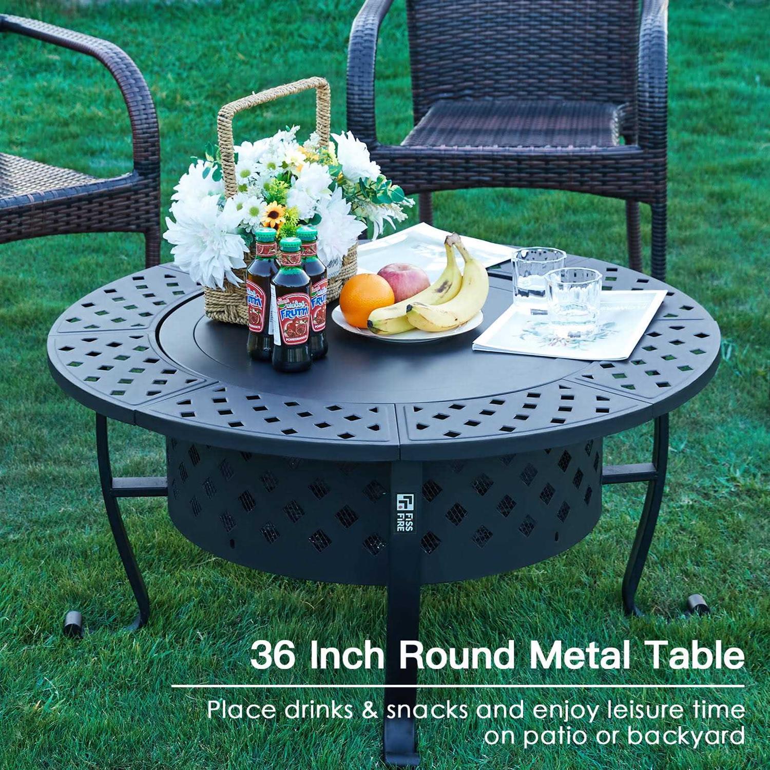 Papajet 36 inch Fire Pit with 2 Grill with Lid for Outside