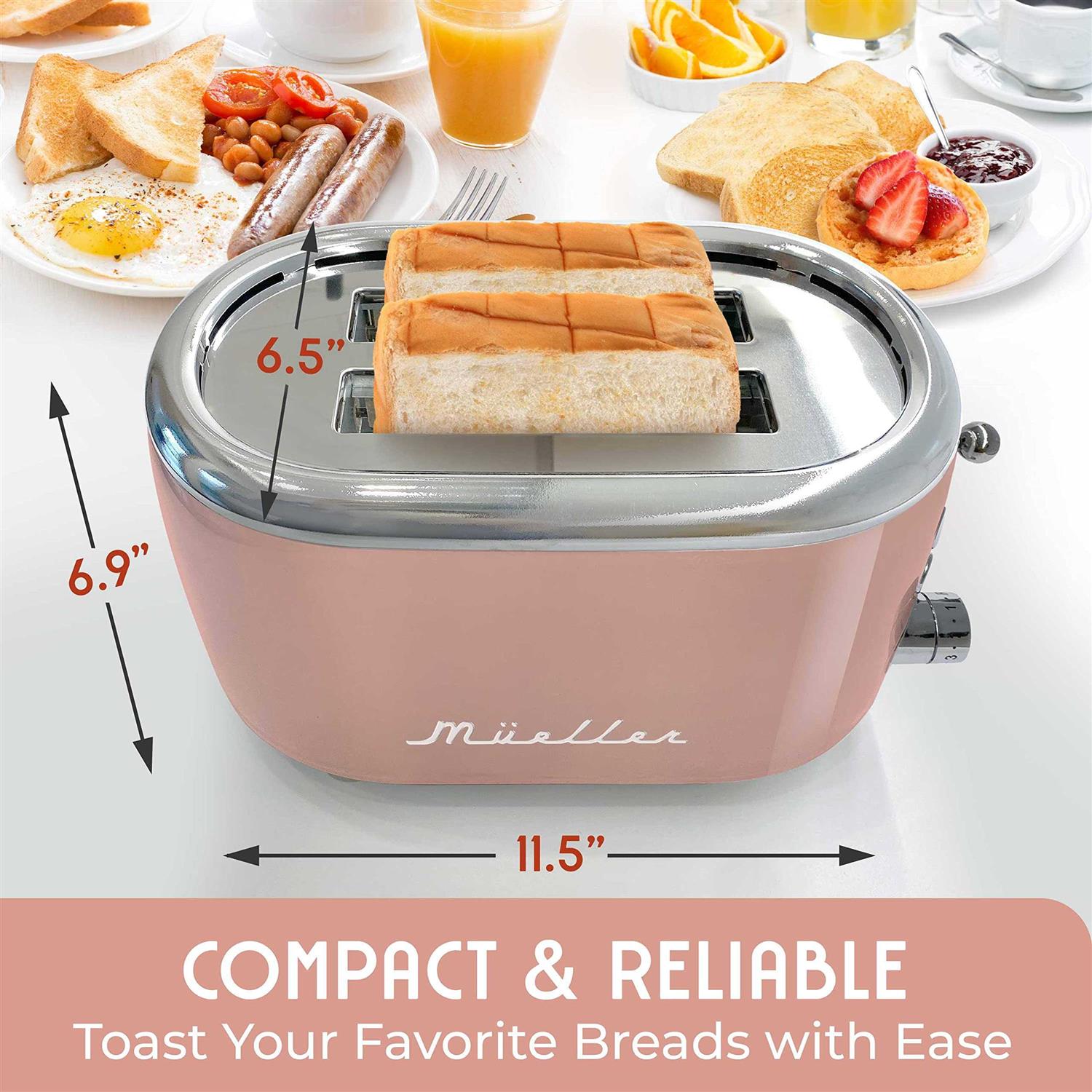Mueller Retro Toaster 2 Slice with 7 Browning Levels and 3 Functions