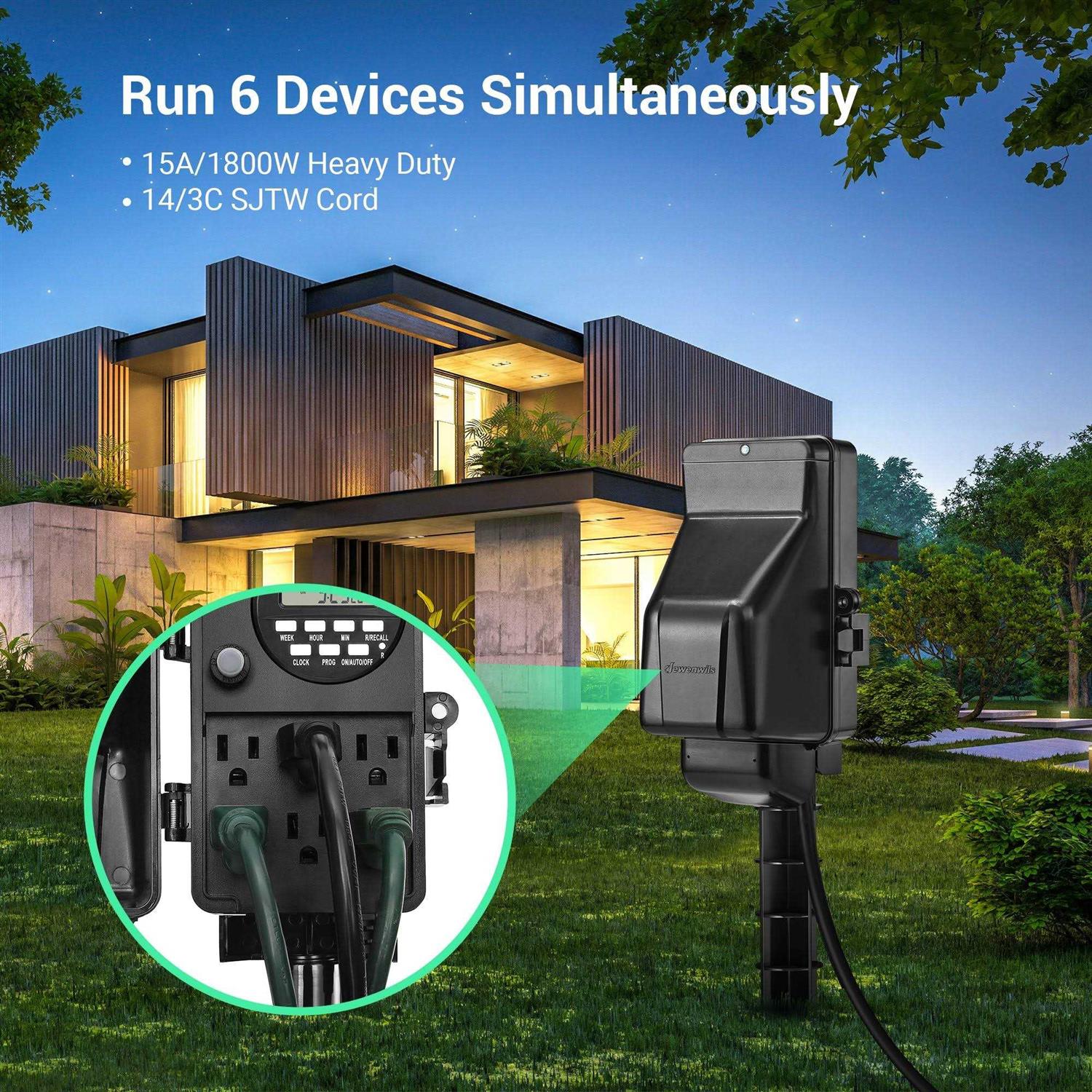 DEWENWILS Outdoor Digital Power Stake Timer Waterproof 6 outlet yard Stake Timer for Sprinklers