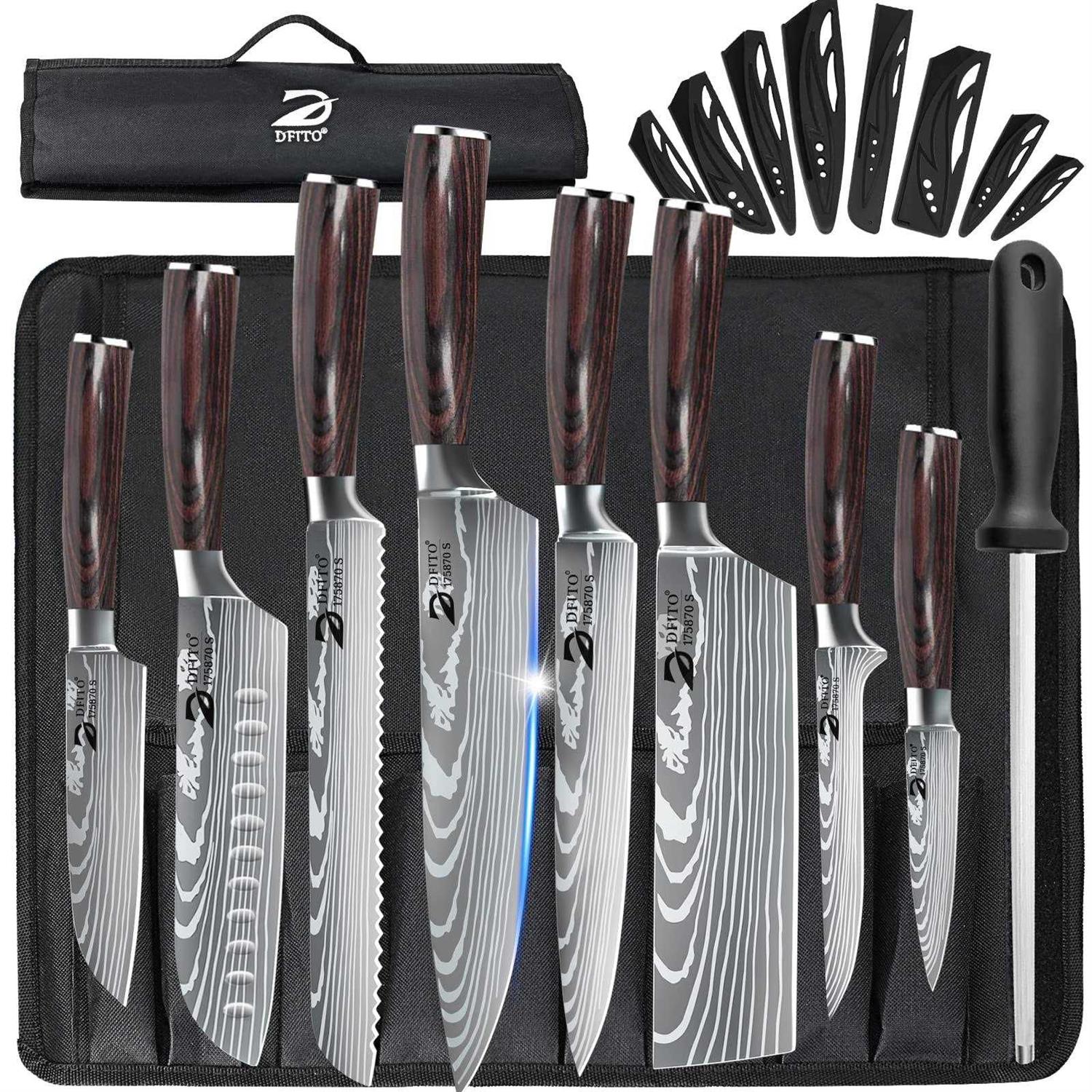 Dfito Chef Knife Sets with Roll Bag 9 Pieces Professional Knife Set