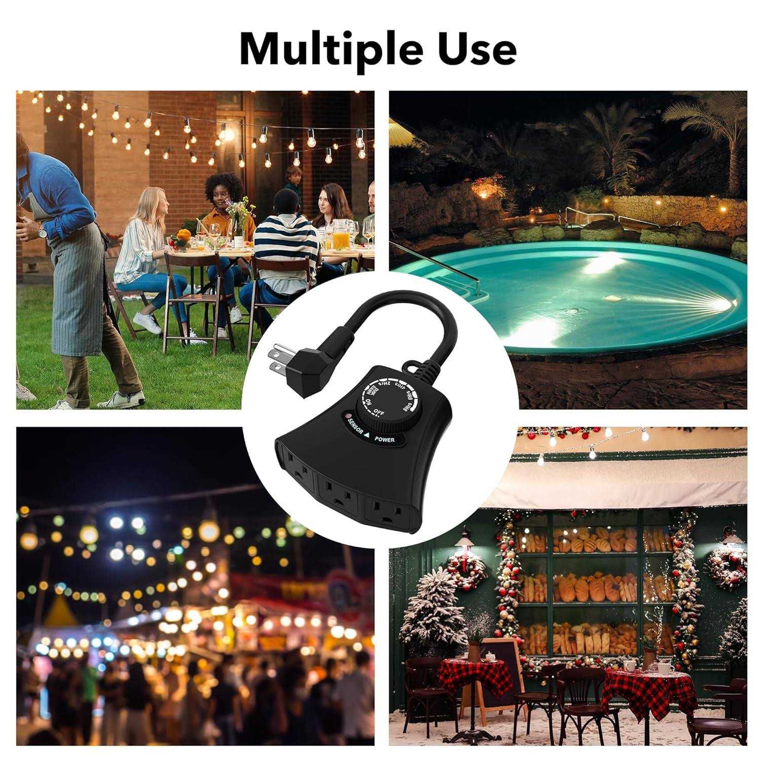 Outdoor Photocell Light Timer Waterproof Dusk to Dawn Sensor Timer Outlet 2/4/6/8 Countdown HBN