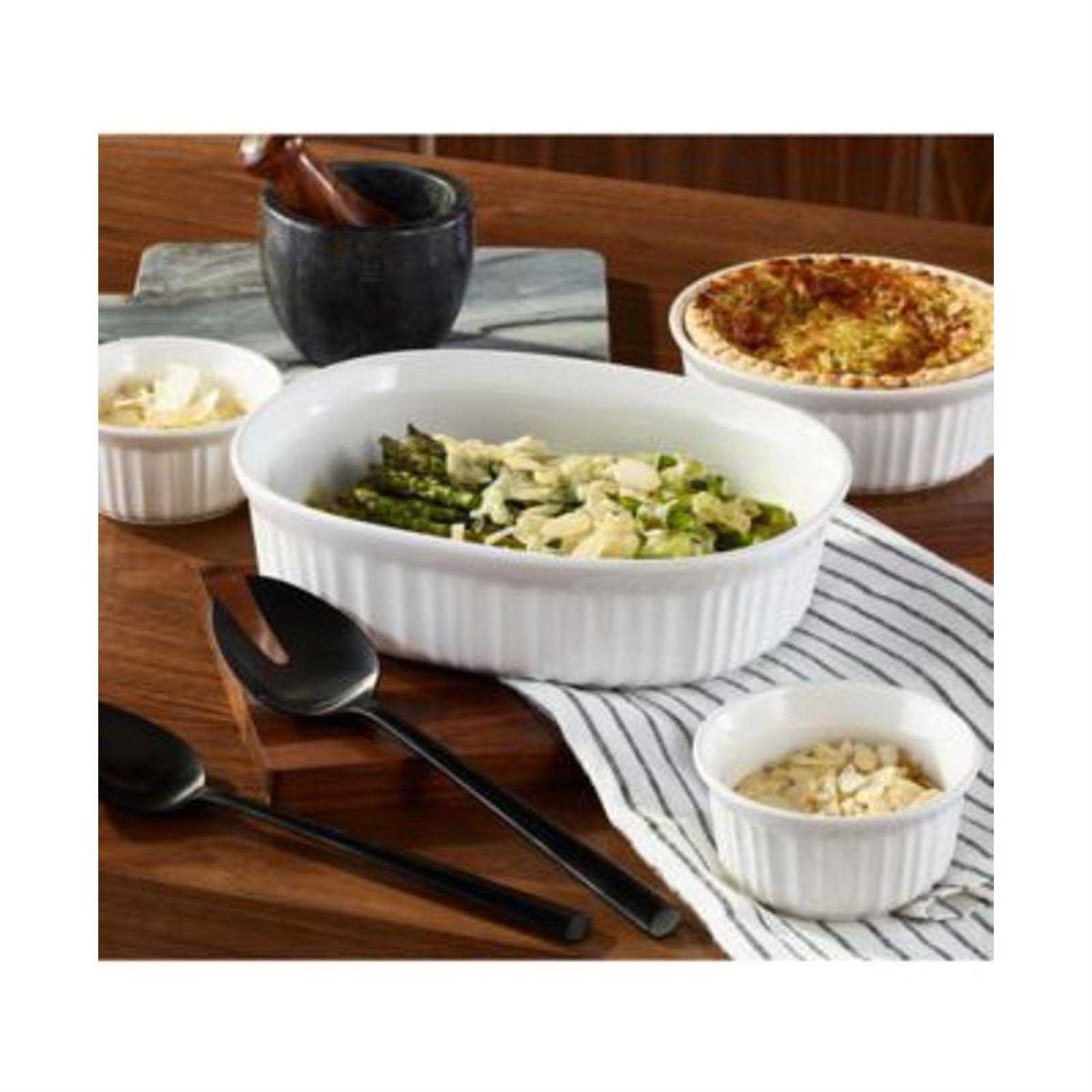 Corningware French White 8-Piece Ceramic Stoneware Casserole Set with Glass and Plastic Lids