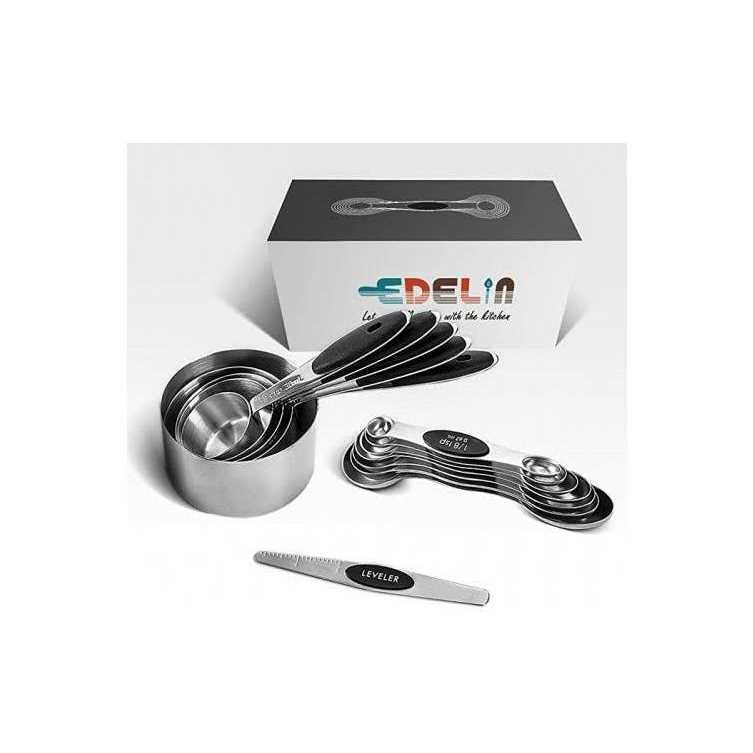 EDELIN Measuring Cups and Magnetic Measuring Spoons Set, Stainless Steel 5 Cups and 7 Spoons