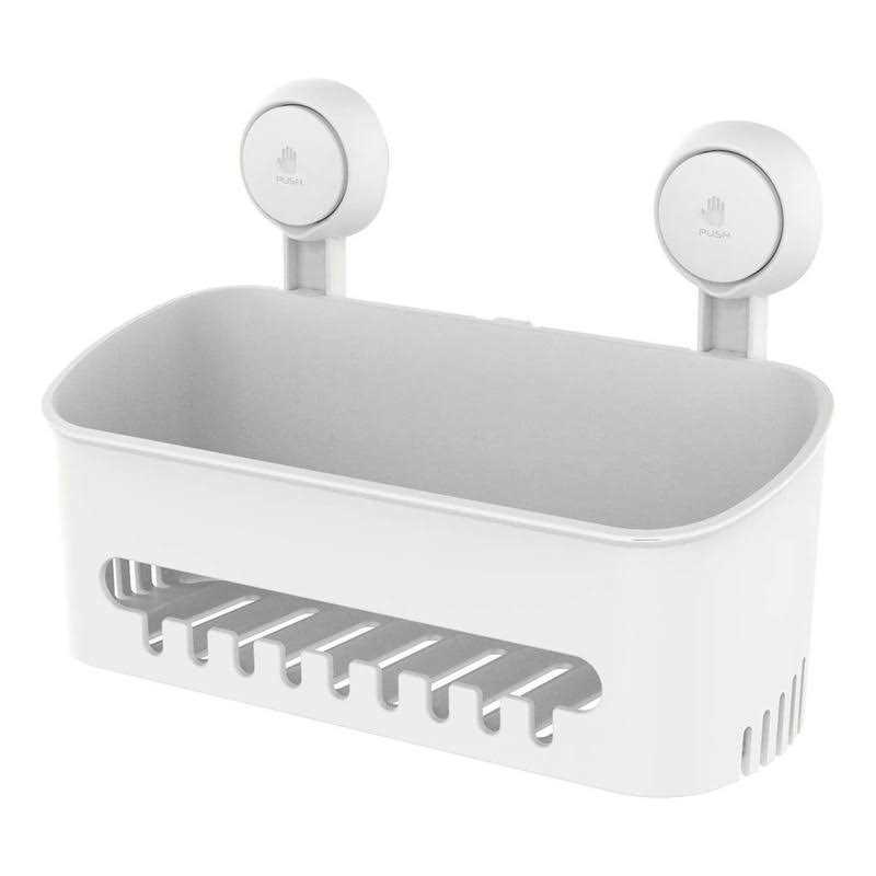 LEVERLOC Shower Suction Cup Shelf Basket One Second Installation Removable Powerful Organizer Max Hold 22lbs Suction Bathroom Caddy Waterproof Shower