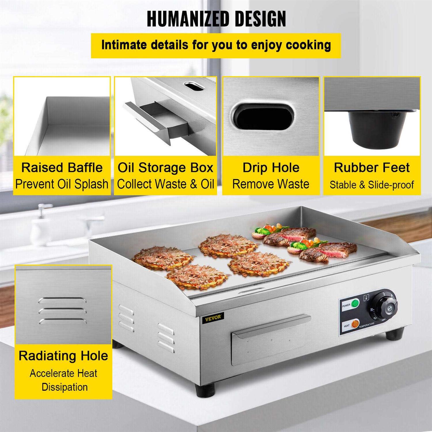 VEVOR Commercial Electric Griddle 22 1600W Countertop Flat Top Grill