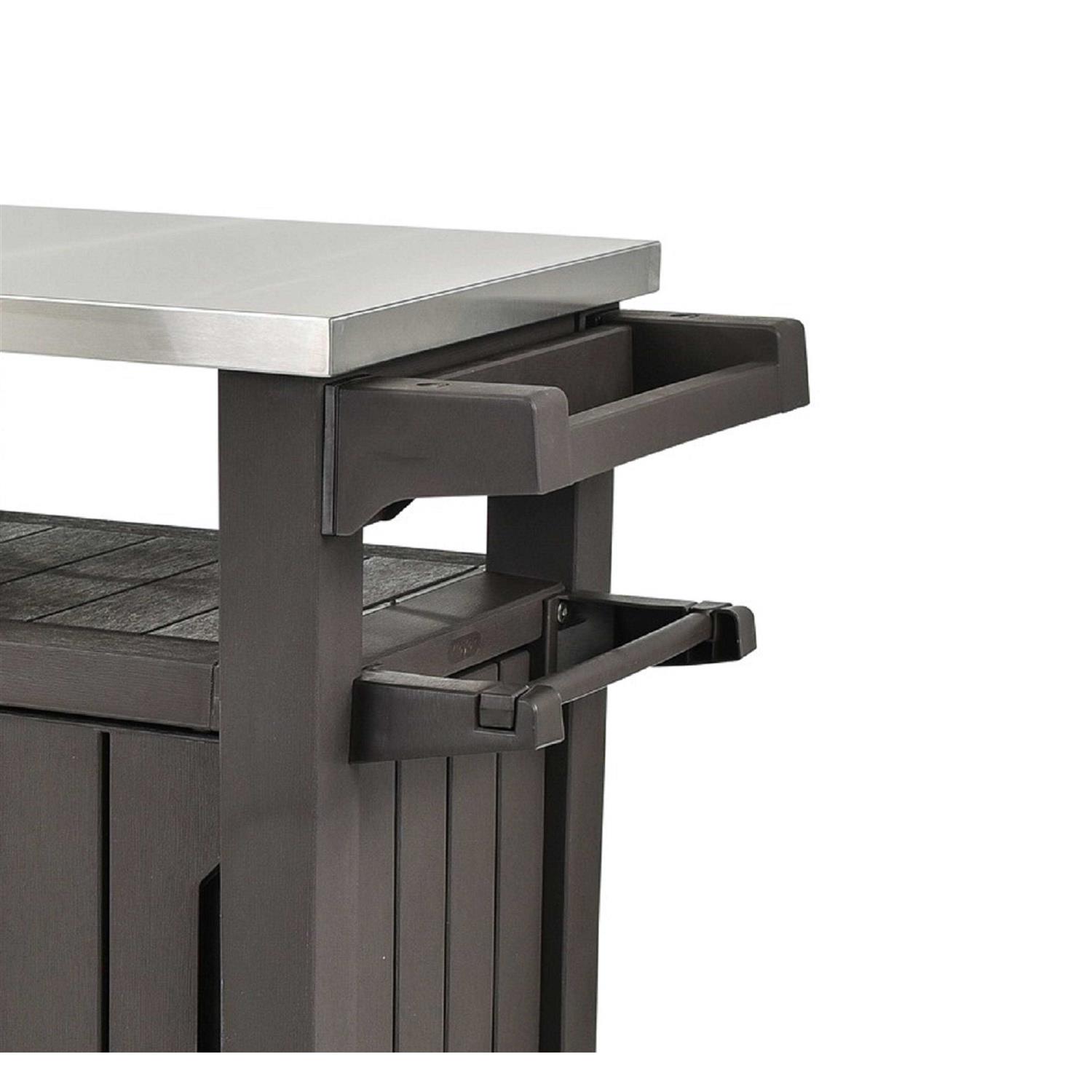 Keter Unity XL Resin Serving Station, All-Weather Plastic and Metal Grill, Storage and Prep Table