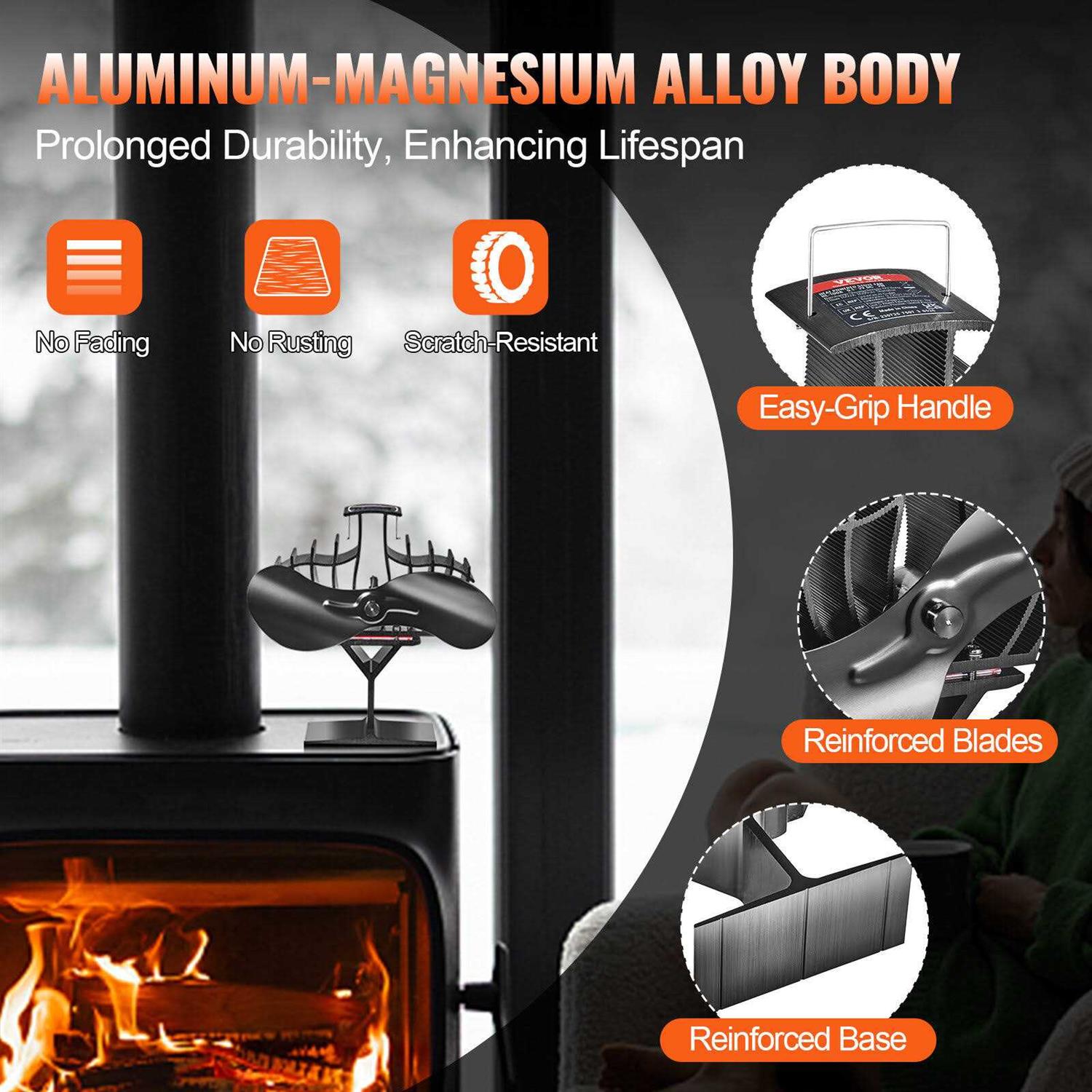 VEVOR Wood Stove Fan Heat Powered Quiet Fireplace Fans for Wood/Log Burner/Heater