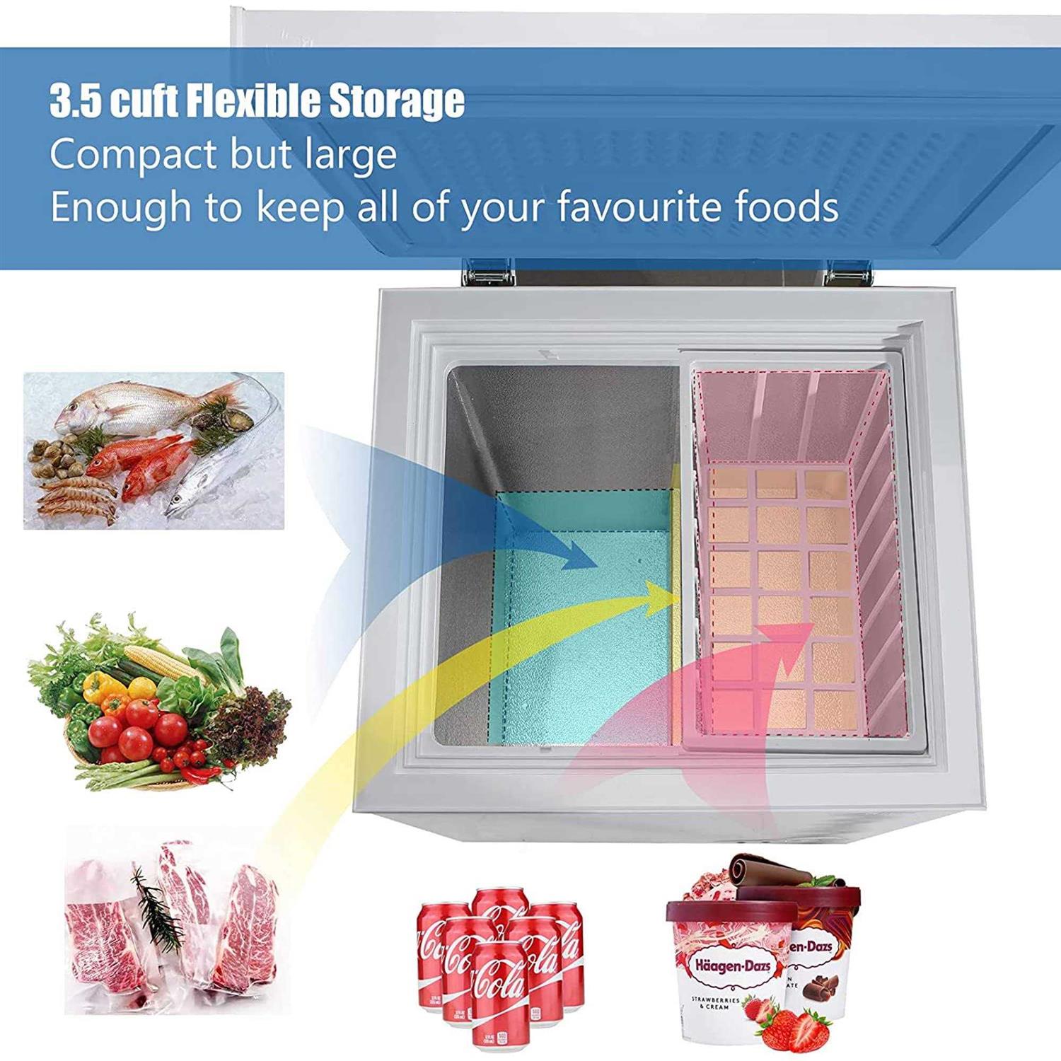 WANAI Chest Freezer 3.5 Cu.Ft Small Deep Freezer Top Door Mini Freezer with Removable Basket, Low Noise, 7 Adjustable Temperature and Energy Saving