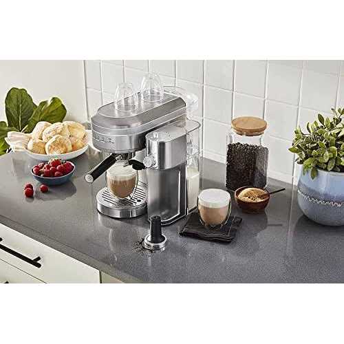 KitchenAid Metal Semi-Automatic Espresso Machine and Automatic Milk Frother Attachment Bundle KES6504SX