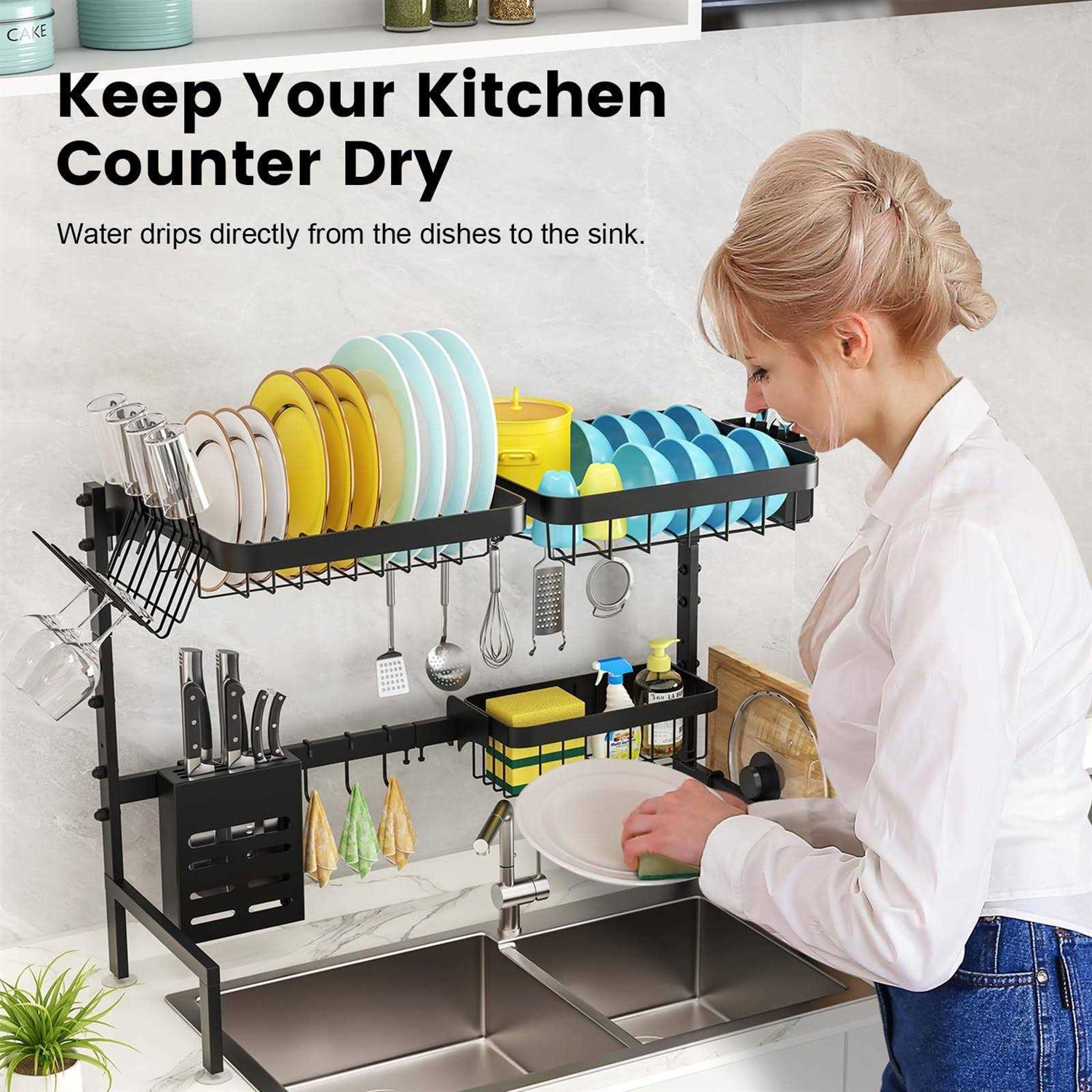 MERRYBOX Over The Sink Dish Drying Rack Adjustable Length