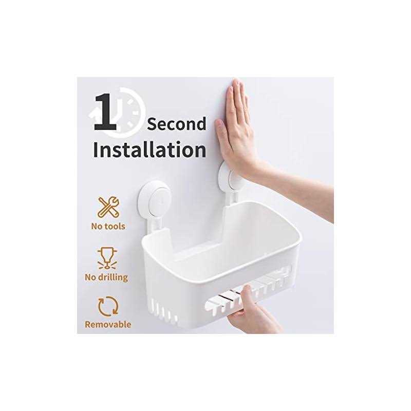 LEVERLOC Shower Suction Cup Shelf Basket One Second Installation Removable Powerful Organizer Max Hold 22lbs Suction Bathroom Caddy Waterproof Shower