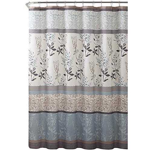 Serafina Home Light Blue Beige Grey Fabric Shower Curtain for Bathroom