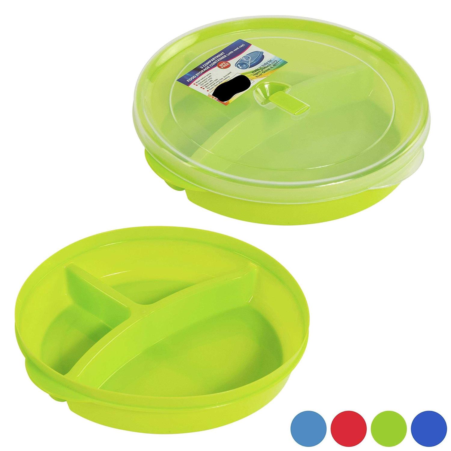 Chef’s 1st Choice Microwave Food Storage Tray Containers 3 Section / Compartment Divided Plates w/ Vented Lid