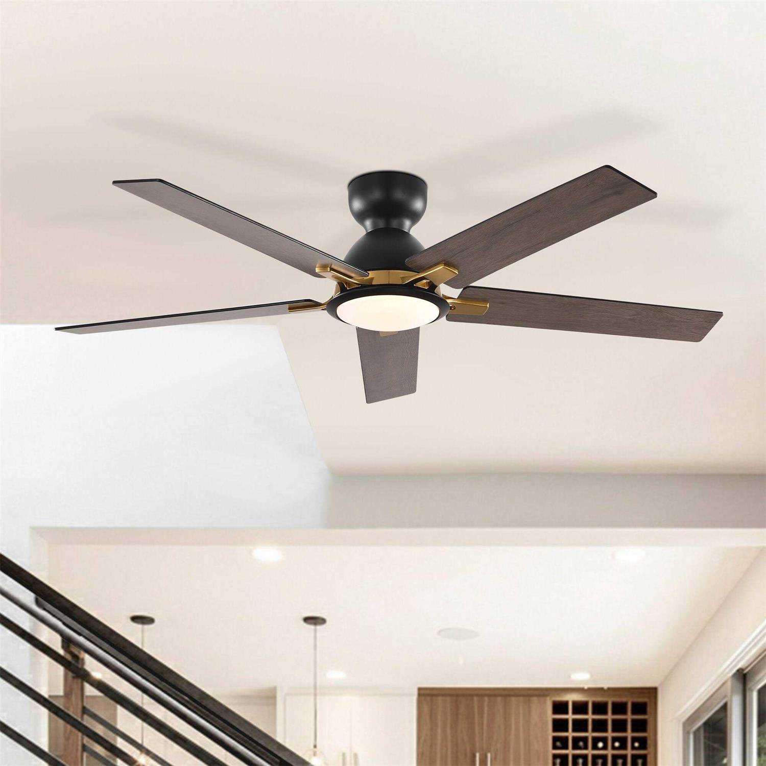 ZEYU 52 inch 5 Blade Flush Mount Ceiling Fan with LED Light Remote