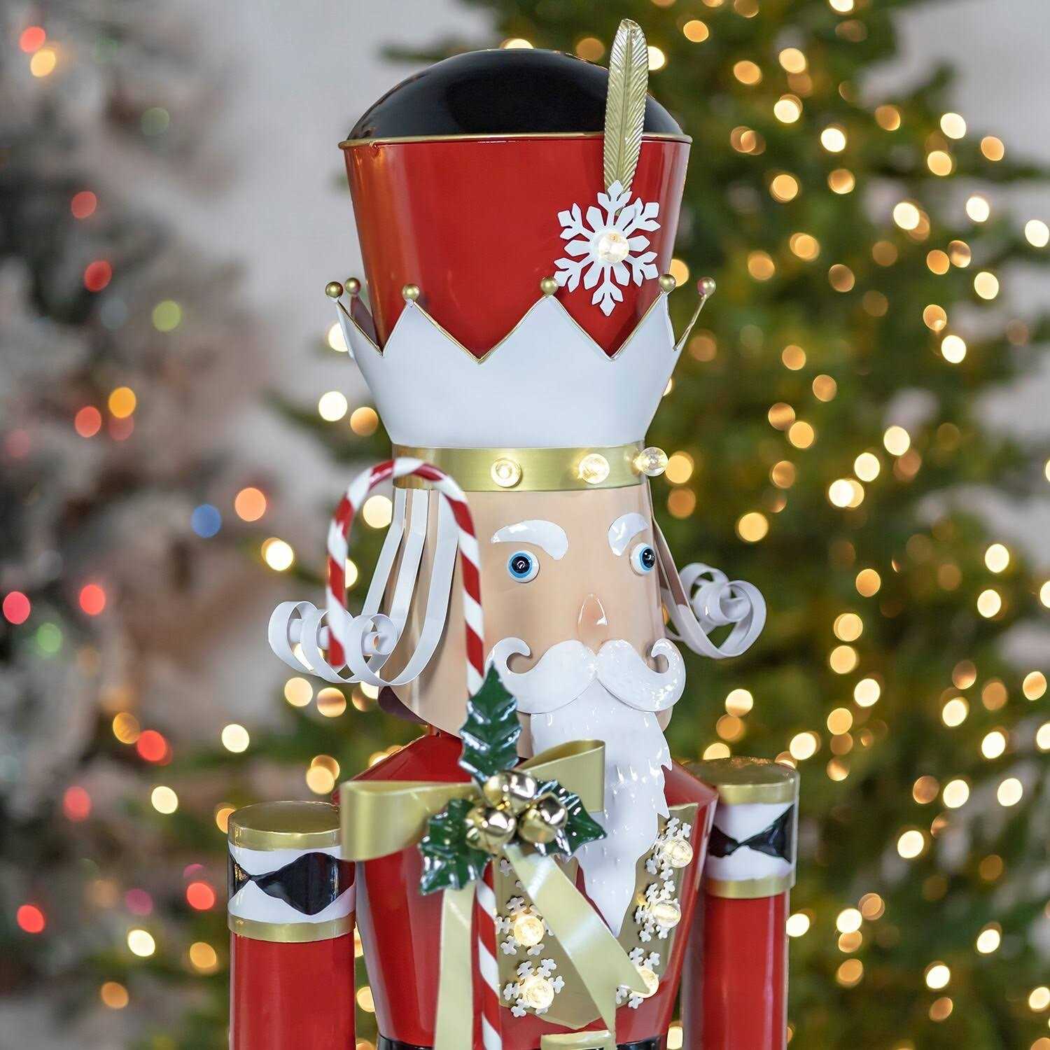 Large Iron Christmas Nutcracker Harry with Candy Cane & LED Lights