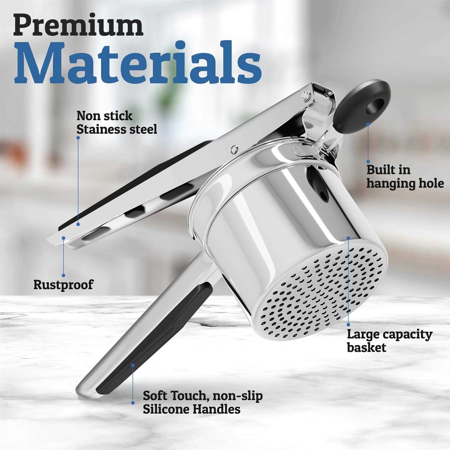 Priority Chef Stainless Steel Potato Ricer and Masher Anti-Slip Makes Light and Fluffy Mashed