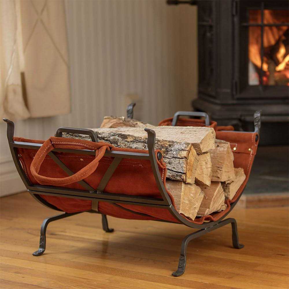 UniFlame Olde World Iron Log Holder with Suede Leather Carrier W-1189